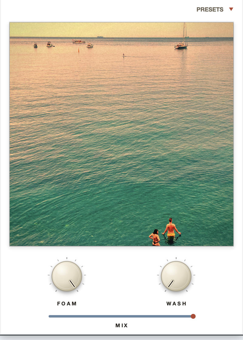 The Adrift plugin — a white face with the developing-photo window and two knobs, Heat and Melt.